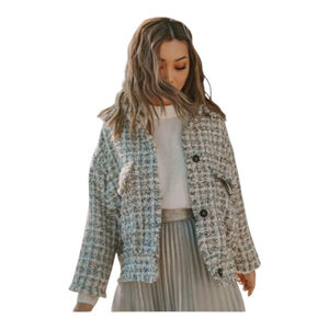 H&M Textured Weave Coat with Pockets Blogger Favorite Frayed Edge Detail